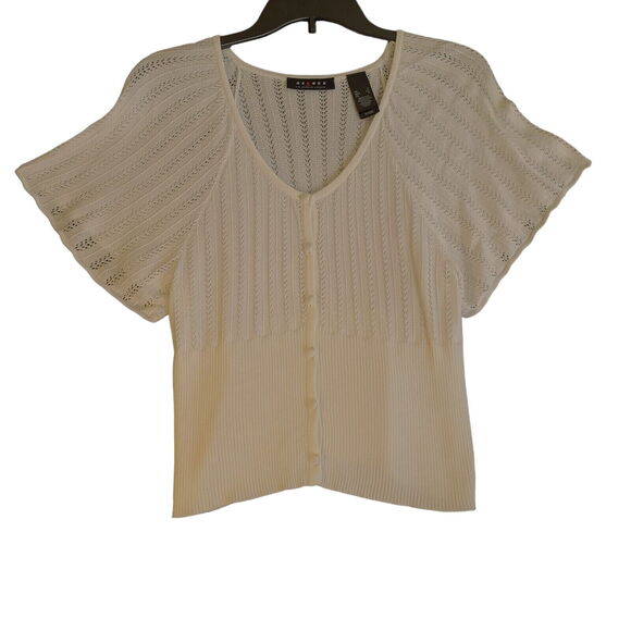 Axcess Womens Sweater Beige Size Small Cotton Blend Button Closure Short Sleeve - Picture 1 of 12